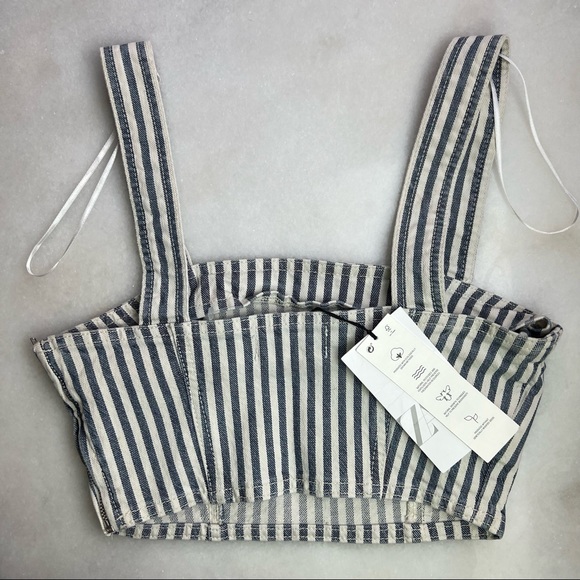 Zara Striped Denim Bustier Crop Tank Top Size Small NWT - Picture 2 of 7